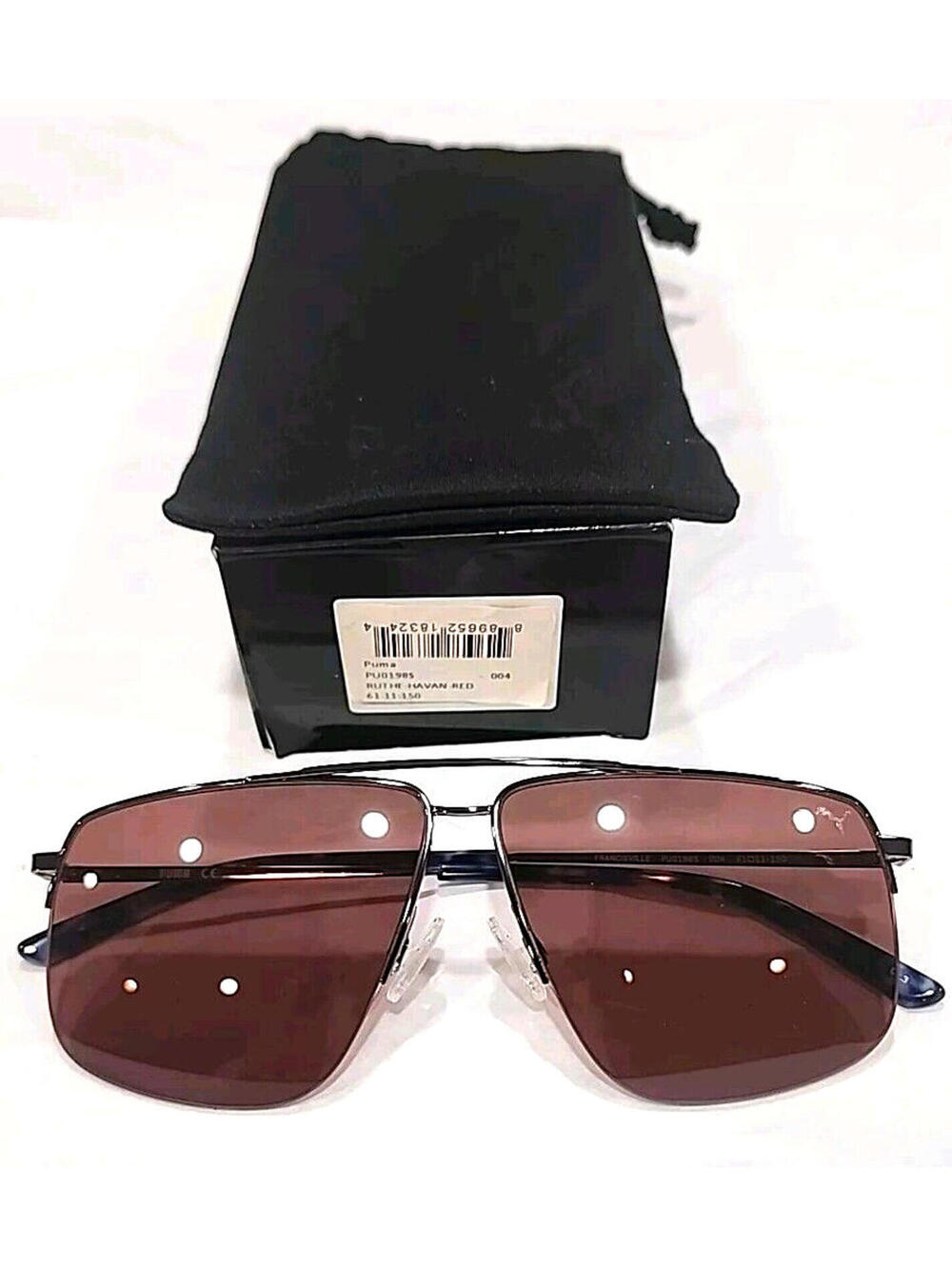 Puma PU0198S 004 Ruthenium Red Square Sunglasses 61-11 150 New Box Pouch